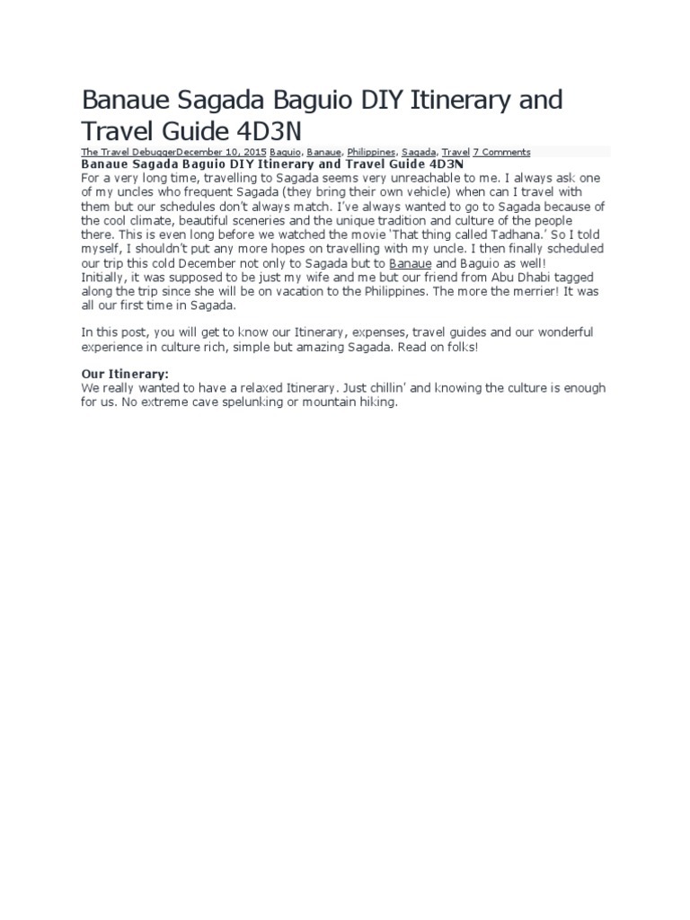 Banaue Sagada Baguio DIY Itinerary and Travel Guide 4D3N | PDF ...