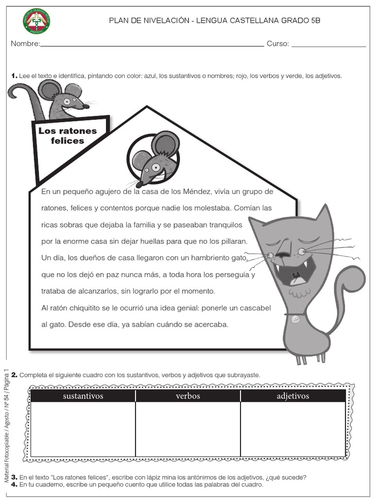 Lectura Los Ratones Felices | Adjetivo | Sustantivo
