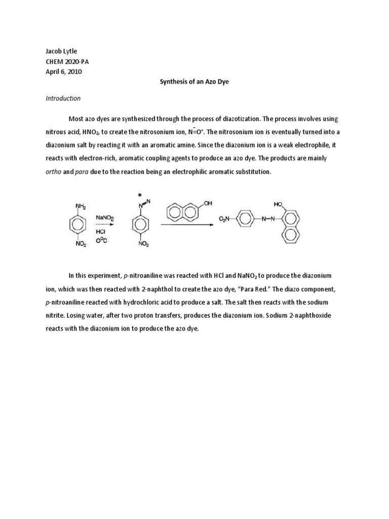 Synthesis of An Azo Dye | PDF | Materials | Chemical Substances