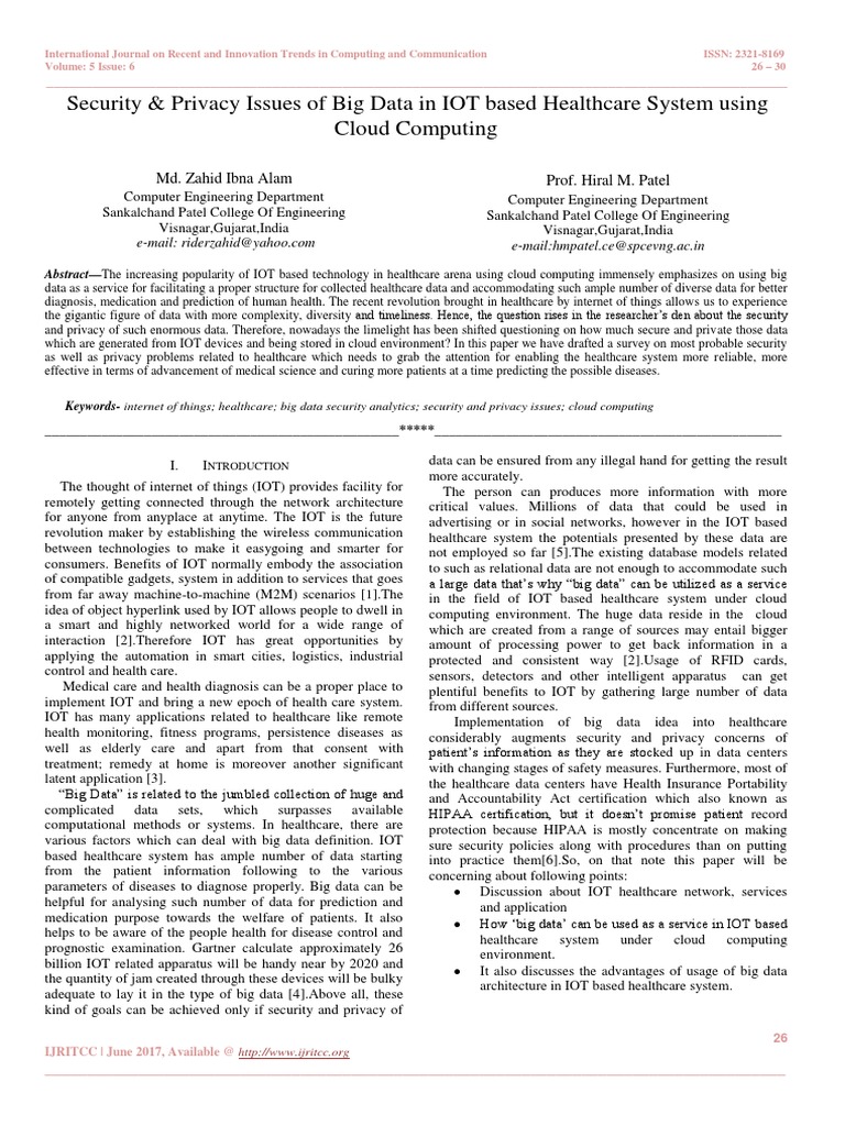Big Data Security in IoT Healthcare Systems | PDF | Internet Of Things ...