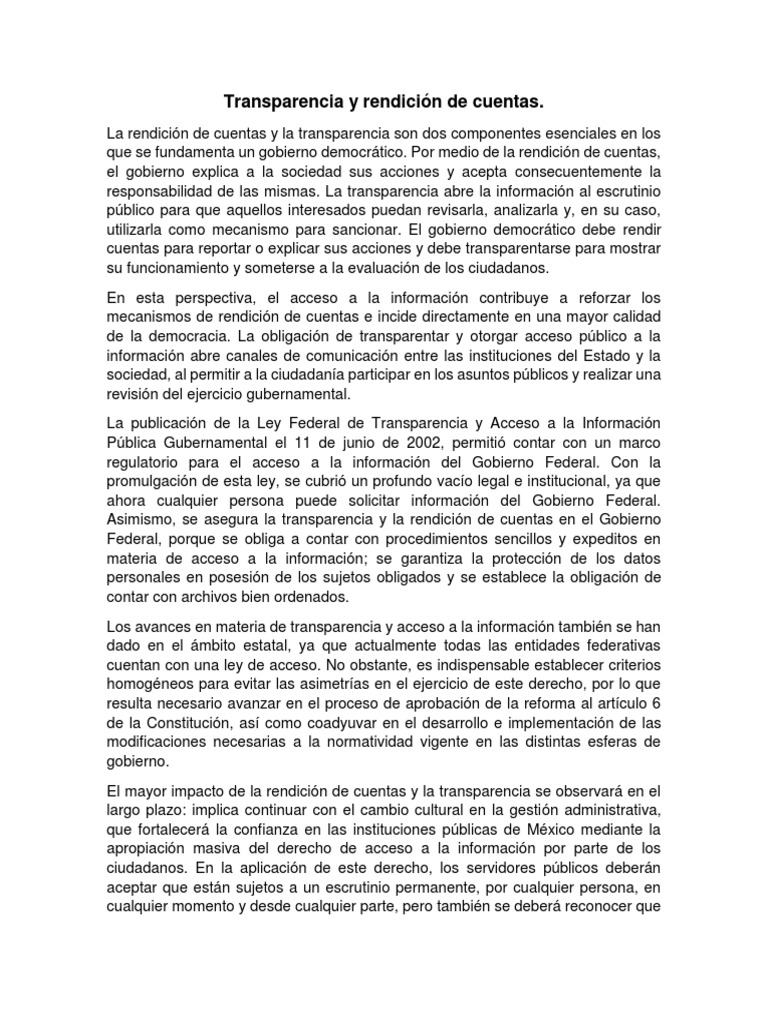 Transparencia y Rendición de Cuentas en México | PDF | Responsabilidad ...