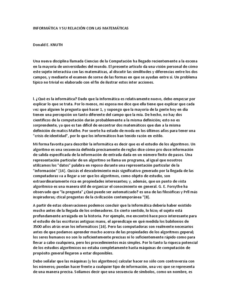 Informática y Su Relación Con Las Matemáticas | PDF | Ciencias de la ...