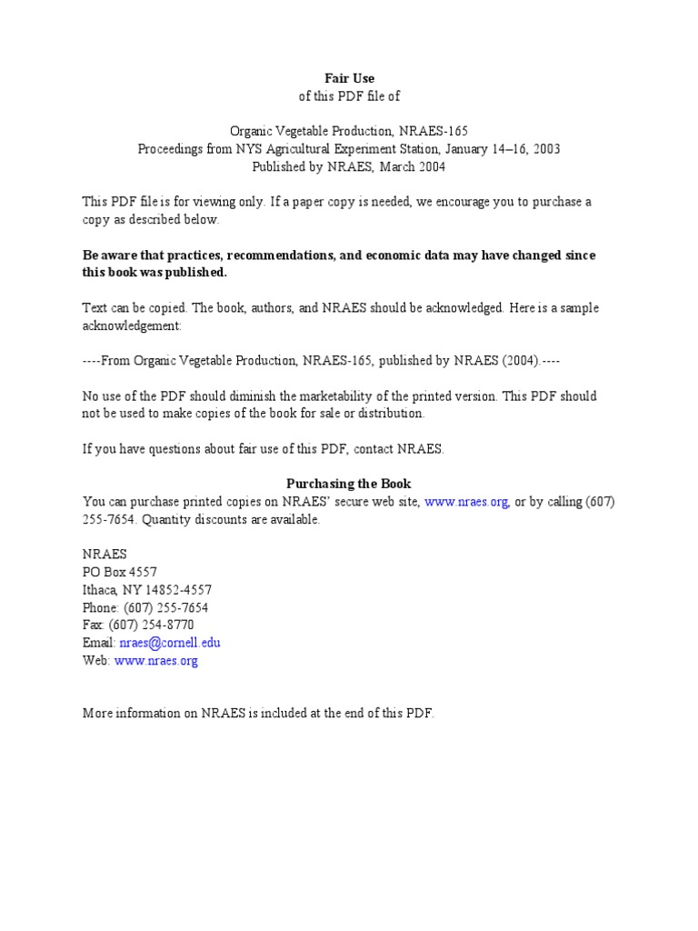 NRAES-165 - Web - Organic Vegetable Production PDF | PDF | Soil | Organic  Matter