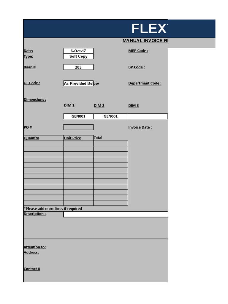 Flextronics Manual Invoice Request Form | PDF | Finance & Money Management