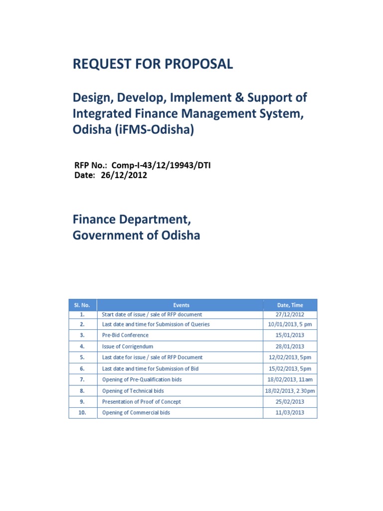 RFP for iFMS Odisha Development | PDF | Request For Proposal | Software ...
