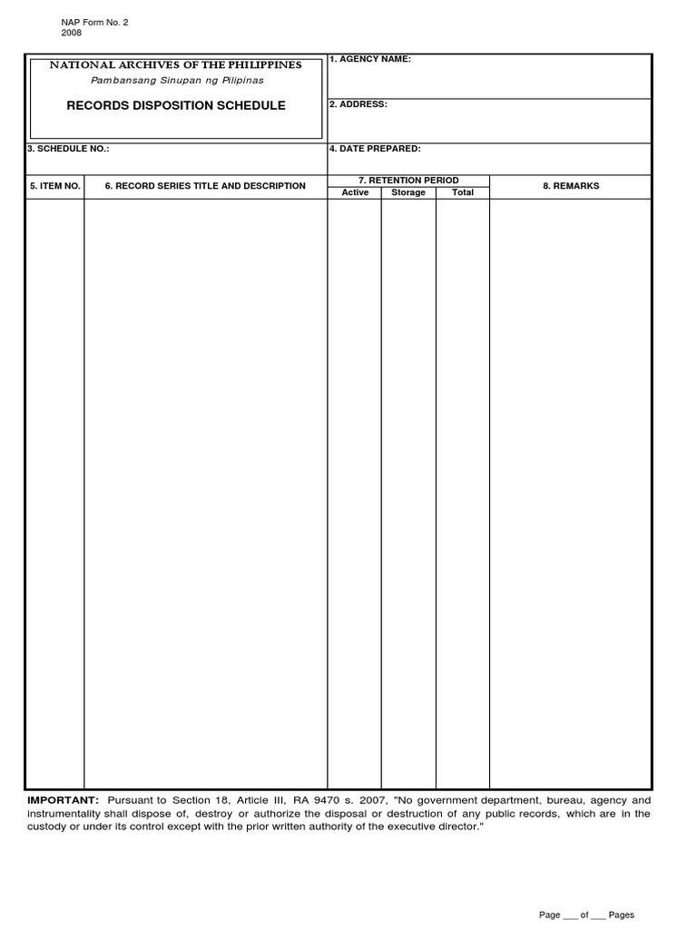 NAP Form 2 rds Records Management Government Information
