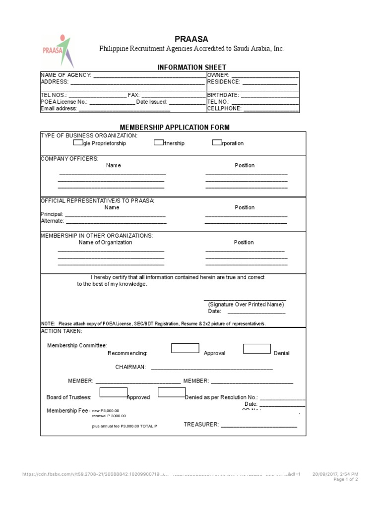 PRAASA Membership Application Form | PDF | Business | Government ...