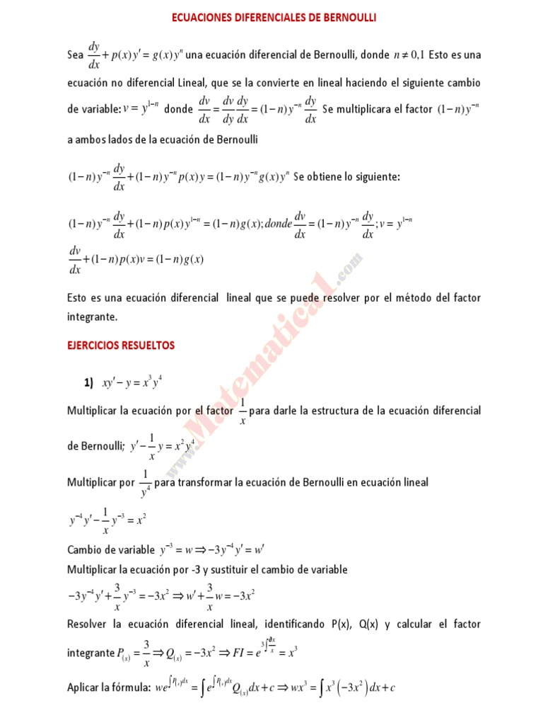 53 Ecuaciones Diferenciales De Bernoulli Pdf Ecuaciones Diferenciales Ecuaciones
