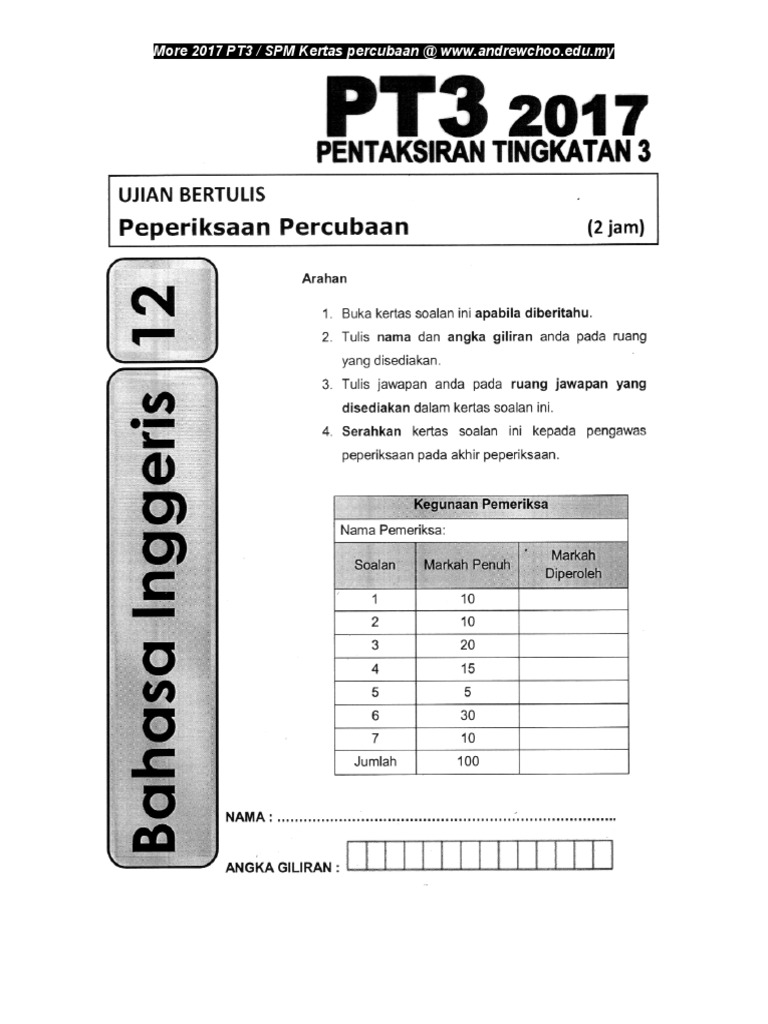 2017 Pt3 English Muar Johor Pdf Pdf