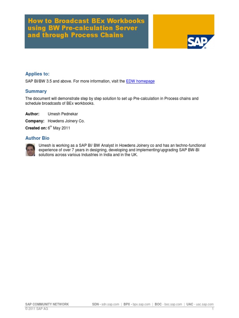 How To Broadcast BEx Workbooks Using BW Pre Calc Server and Through