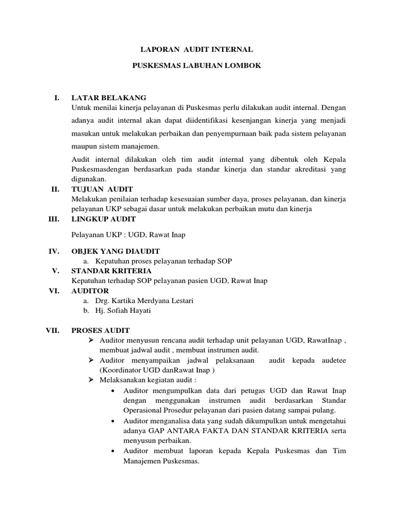 Laporan Audit Internal Puskesmas Ilmusosial Id