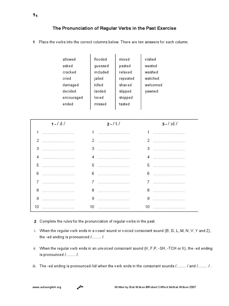 ed pronunciation exercisespdf