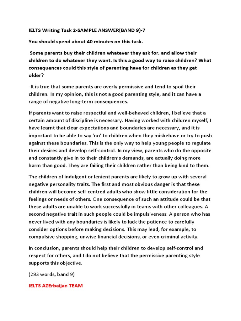 Ielts writing task 2-sample answer (band 9) - 7 (new | pdf | parenting |  relationships