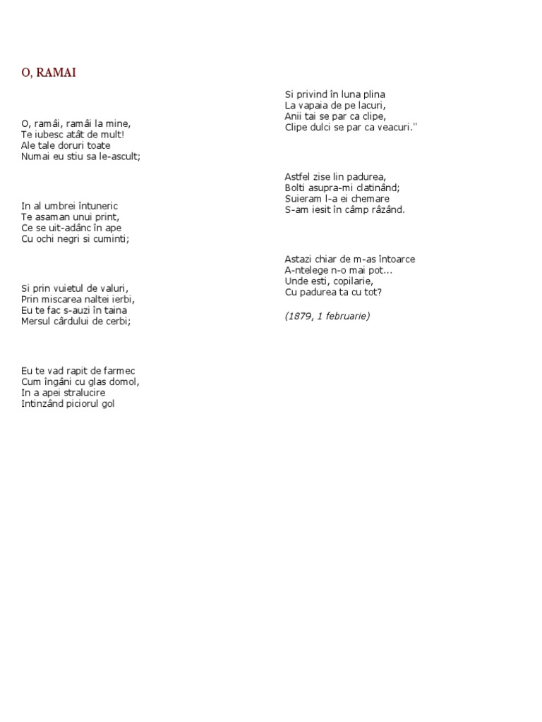 O, Ramai - Mihai Eminescu | PDF