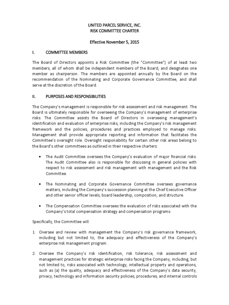 UPS Risk Committee Charter Overview | PDF | Risk Management | Committee