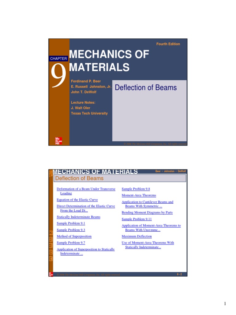Mechanics-9 1 Beam Deflection | PDF | Bending | Beam (Structure)