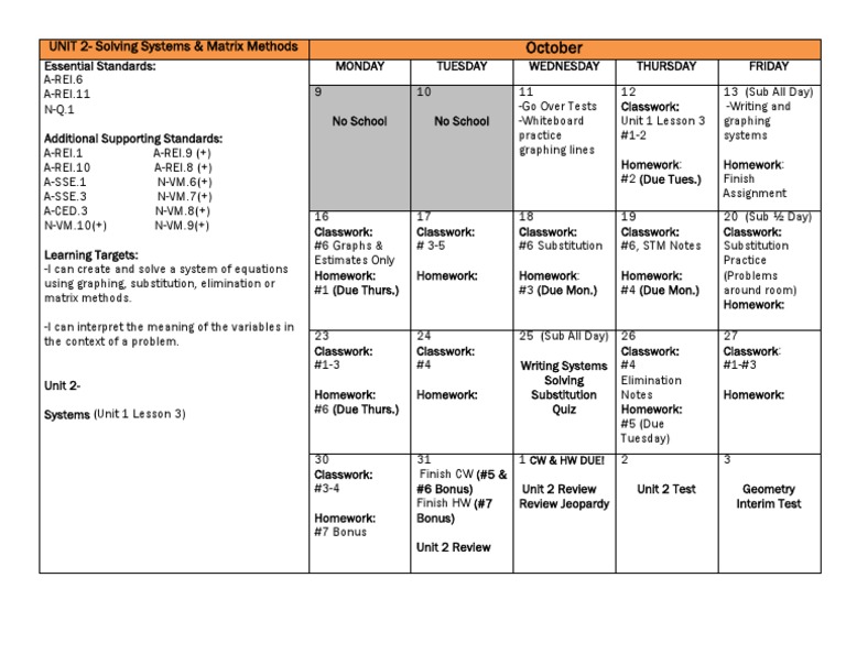 Unit 2 Calendar PDF Applied Mathematics Teaching Mathematics