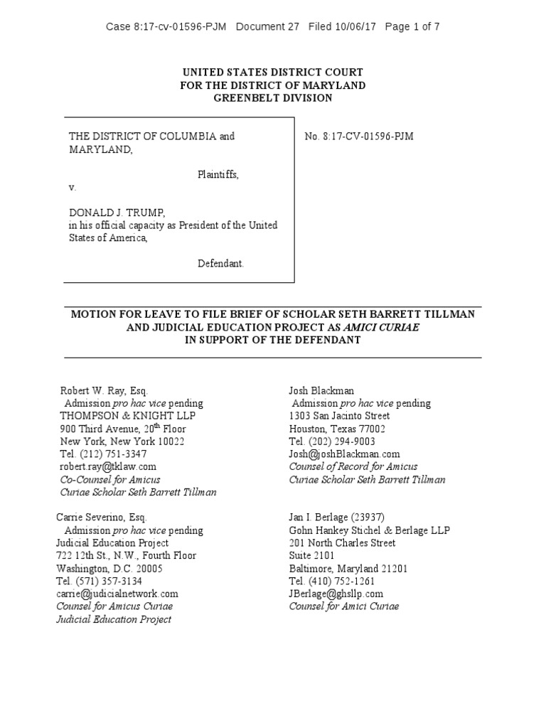 Amicus Brief of Seth Barrett Tillman and The Judicial Education Project ...