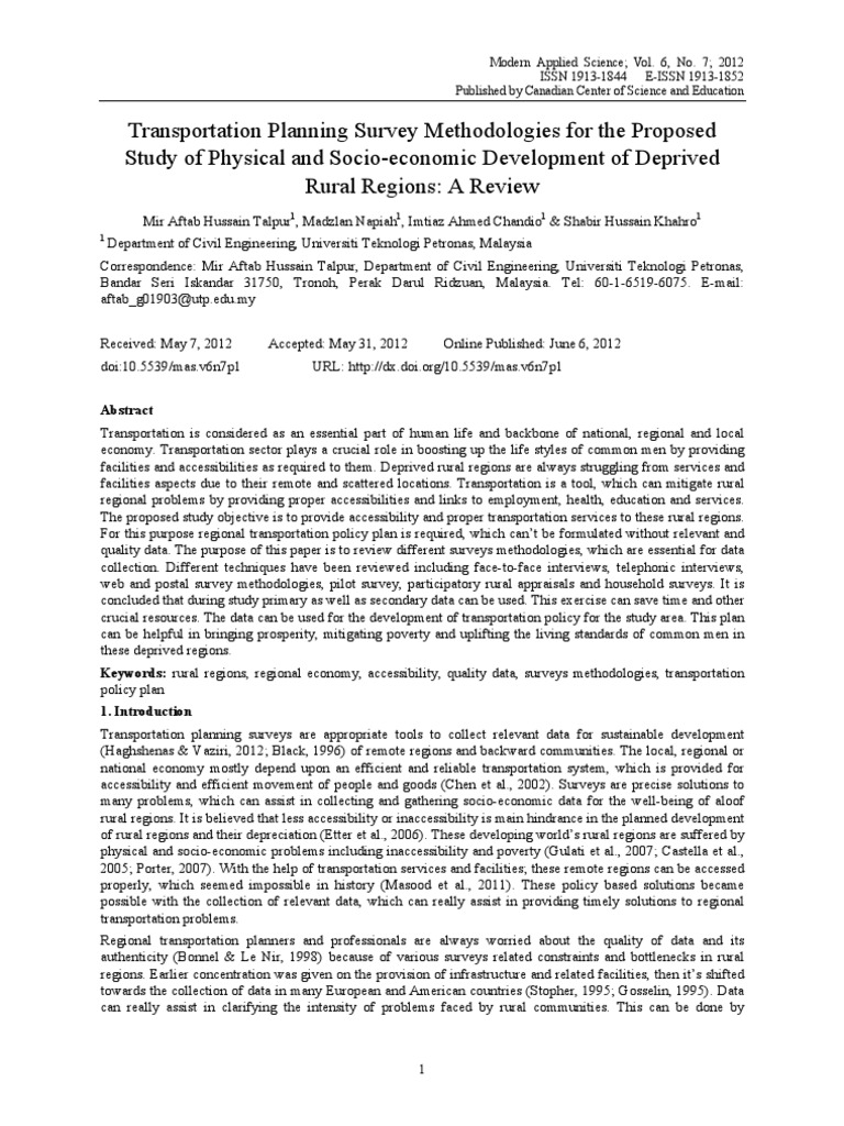 Survey Methods for Rural Transport Planning | PDF | Survey Methodology ...