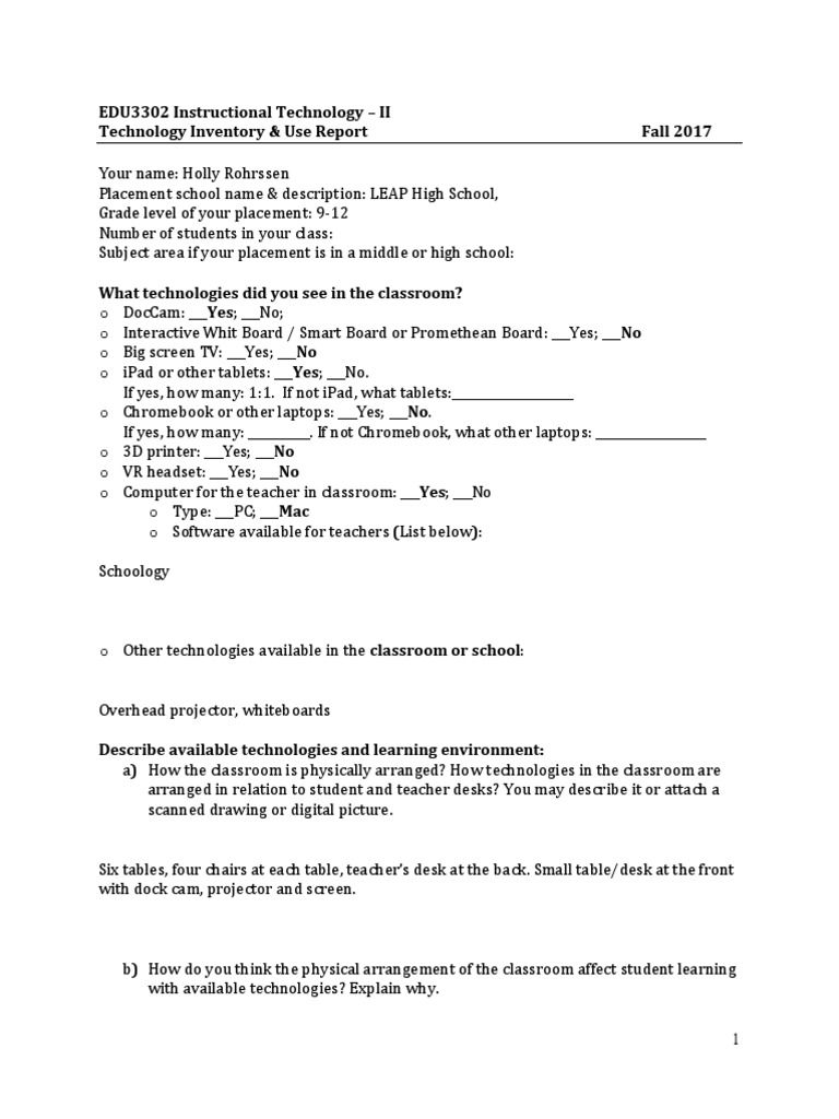 Edu3302 Technologyinventoryusel | PDF | Classroom | Communication