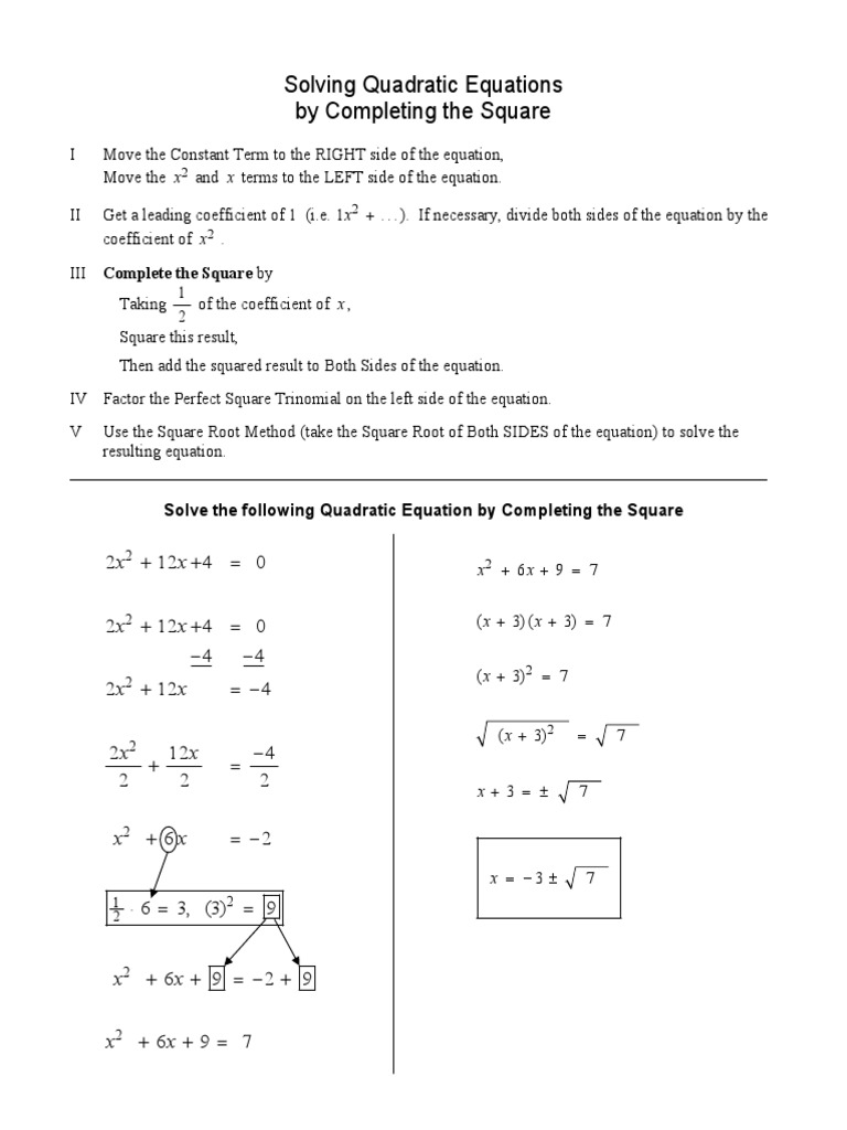 Completing the Square Method Guide | PDF