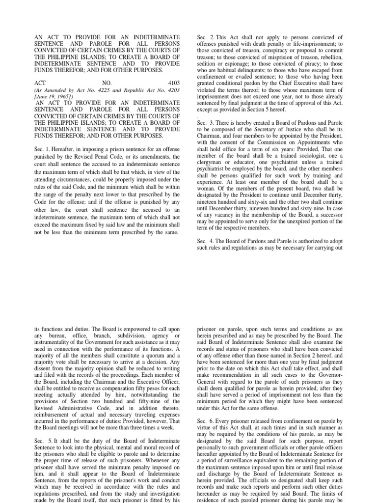Indeterminate Sentence and Parole Act | PDF | Parole | Treason