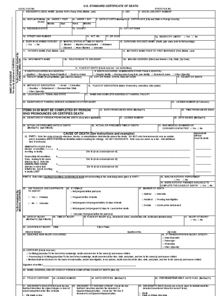 Sample Death Certificate | Death | Autopsy