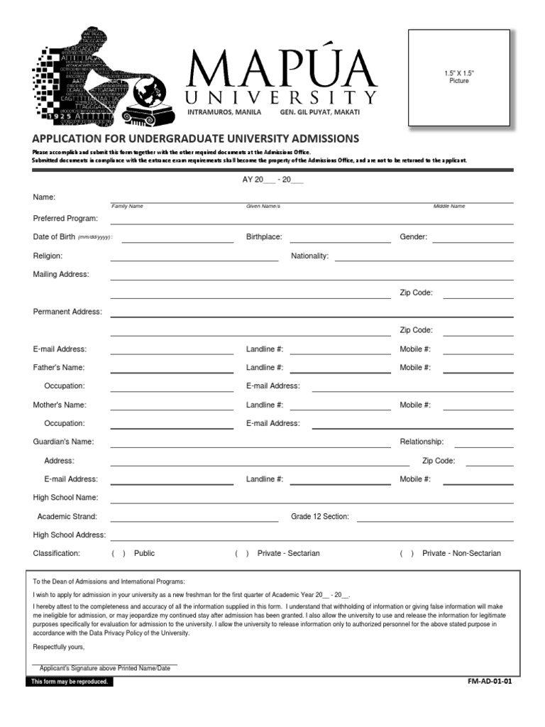 Undergraduate Admission Application Form | PDF | University And College ...
