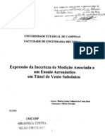 Expressão Da Incerteza de Mediçao Associada A Um Ensaio Aeronáutico em Túnel de Vendo Subsonico