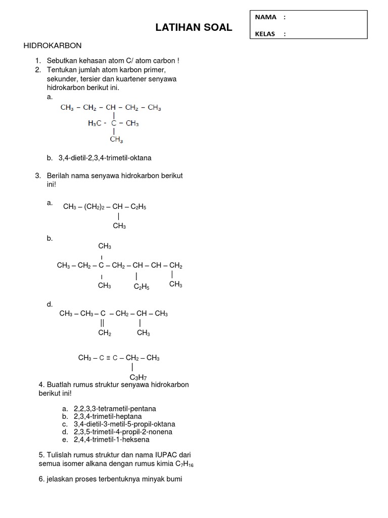 Latihan Soal Hidrokarbon