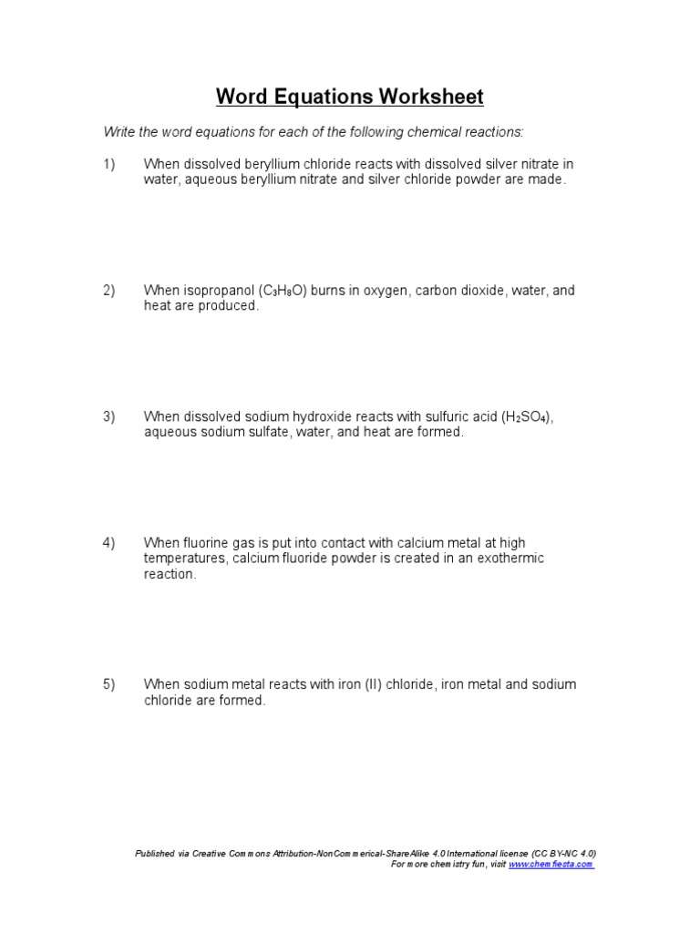 worksheet Worksheet Word Equations word equations help