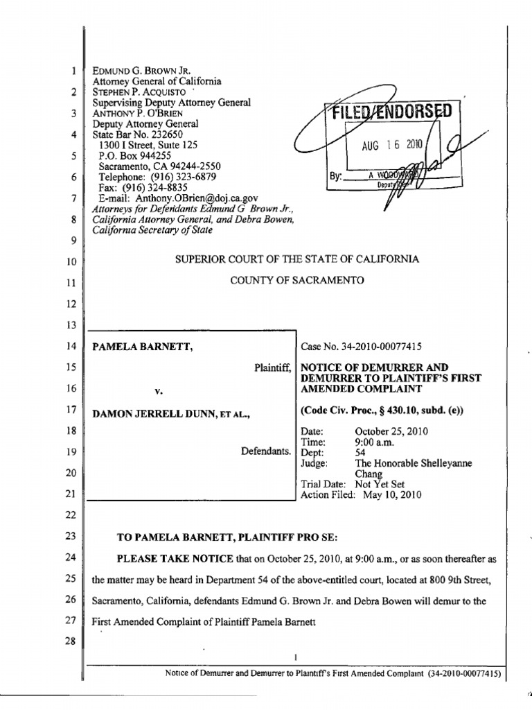 BARNETT V DUNN (STATE CASE CALI) - Notice of Demurrer and Demurrer 1st ...