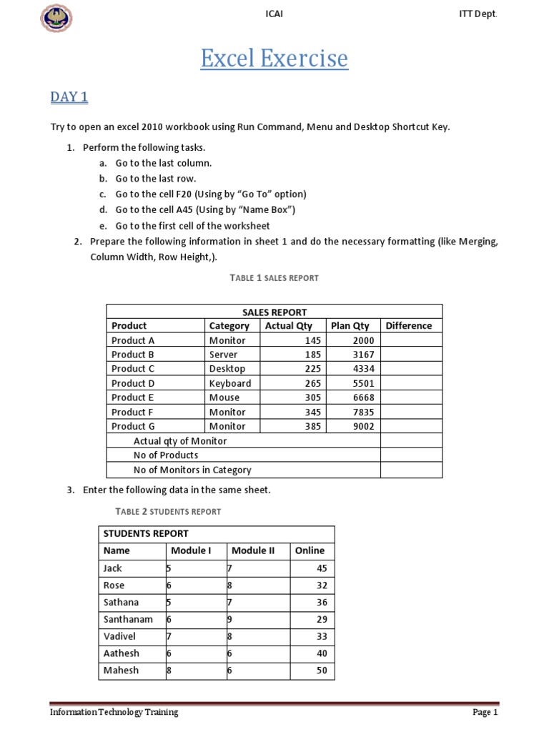 Excel Exercise | PDF | Microsoft Excel | Arithmetic