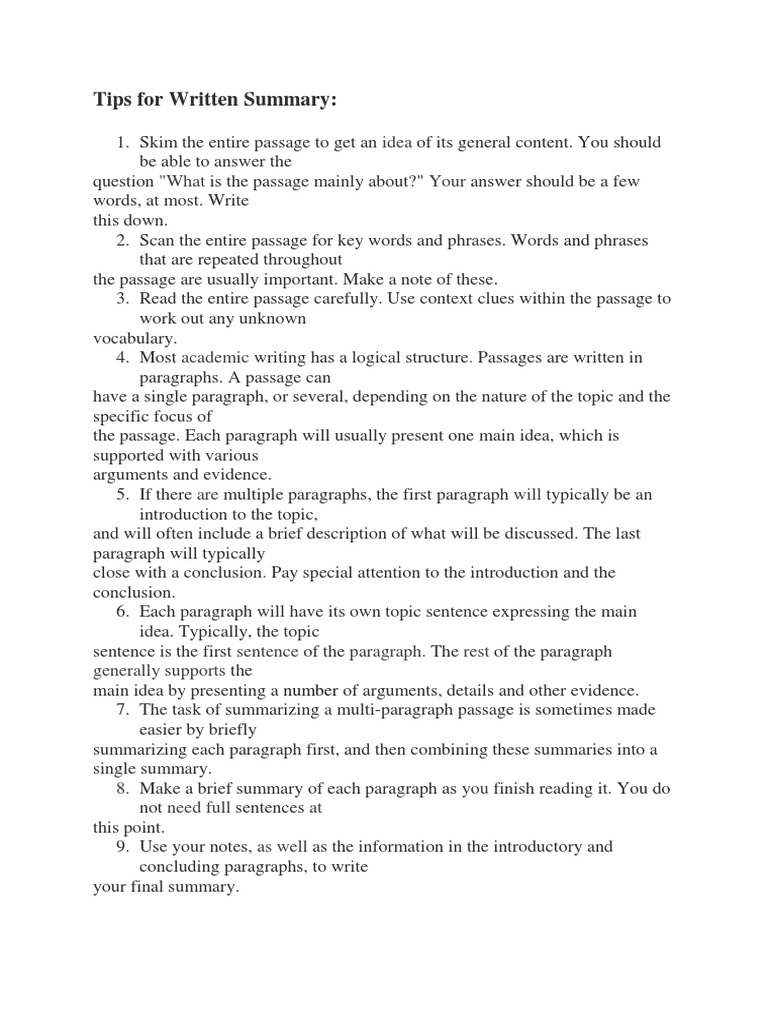 Summary Writing Tips and Techniques | PDF