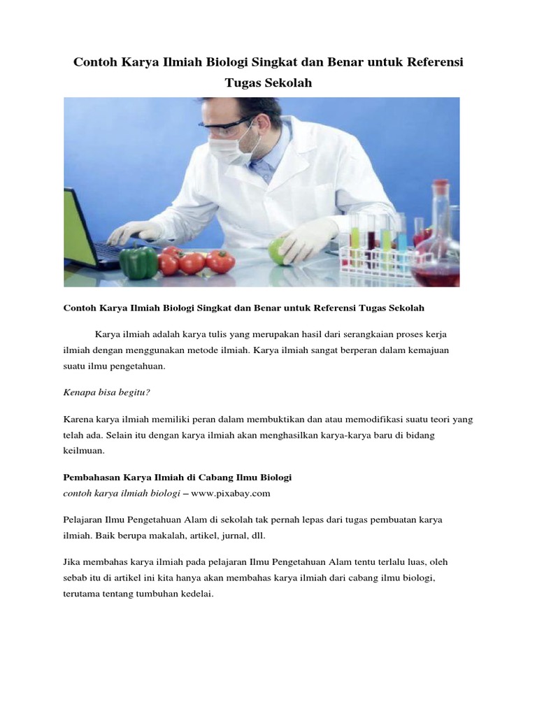Contoh Karya Ilmiah Biologi Singkat Dan Benar Untuk Referensi Tugas Sekolah Pdf