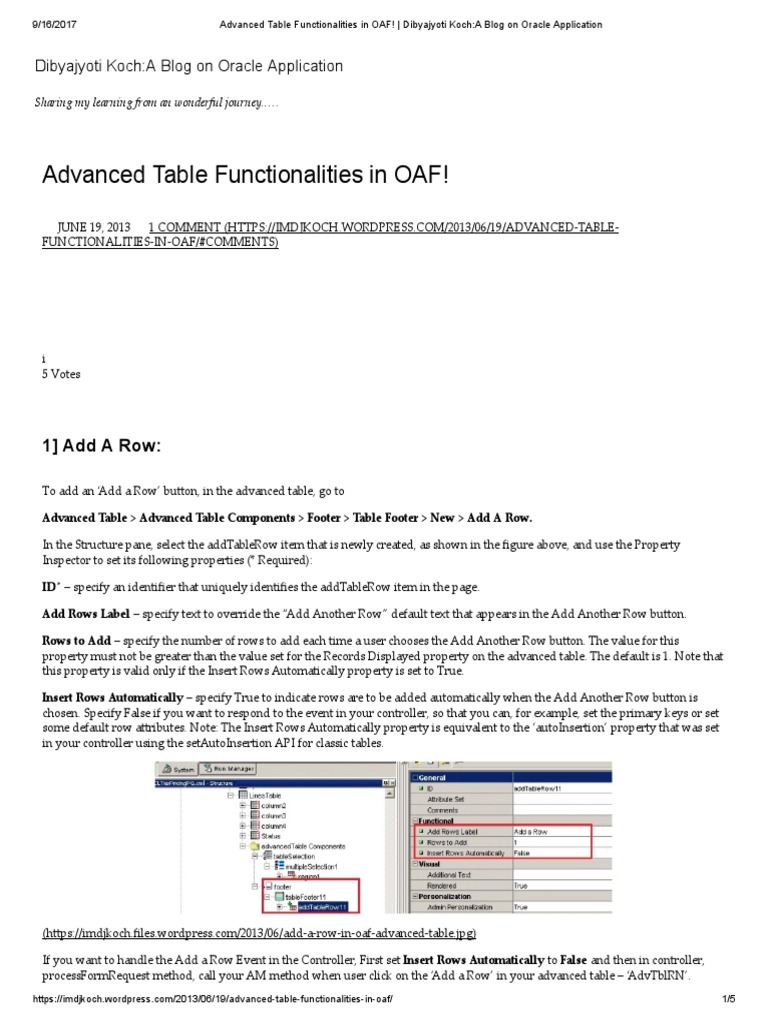 Advanced Table Functionalities in OAF! PDF Pl/Sql Table (Database)