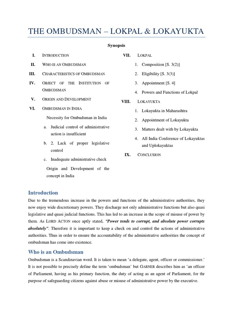 Ombudsman: Role and Functions in India | PDF | Supreme Court Of India ...