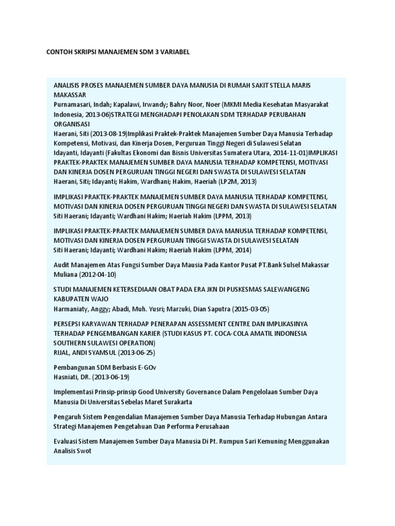 Skripsi Manajemen SDM Tiga Variabel | PDF | Karier & Perkembangan
