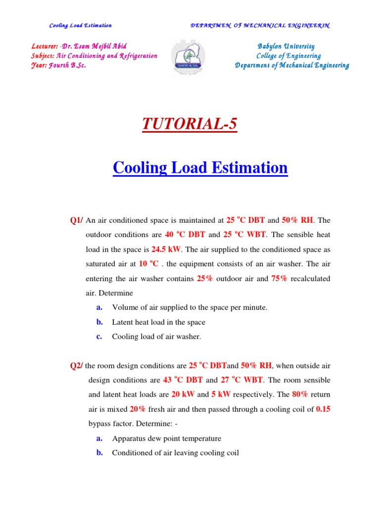 Cooling Load Estimation Guide | PDF | Refrigeration | Air Conditioning