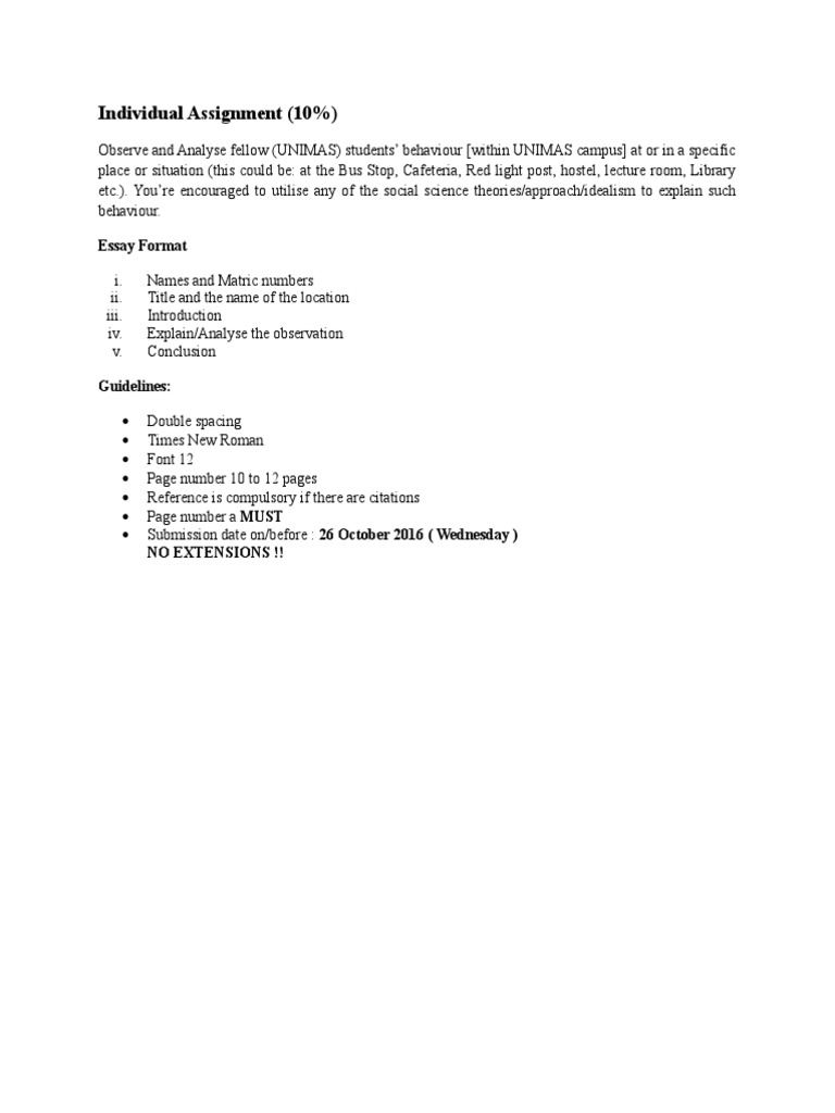 Individual Assignment (10%) : Essay Format | PDF