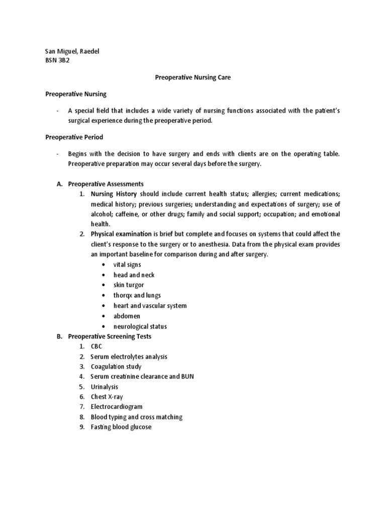 Preoperative Nursing Care Guidelines | PDF | Health Care | Surgery