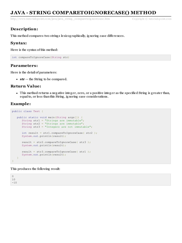 Java String Comparetoignorecase | PDF