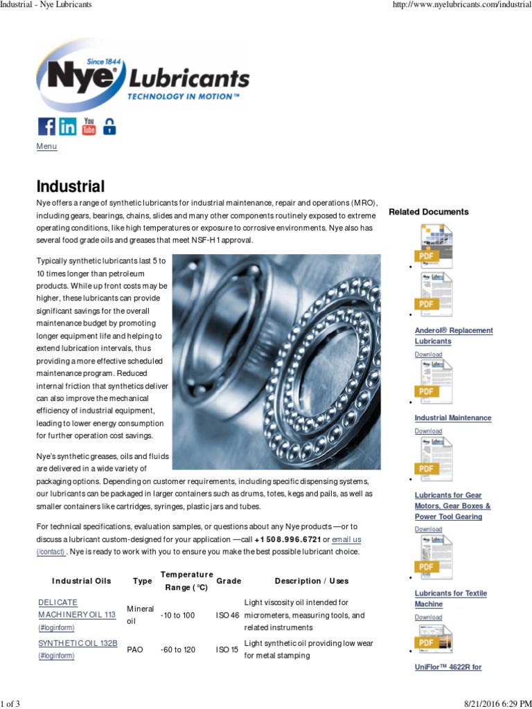 Industrial Nye Lubricants PDF Lubricant Oils