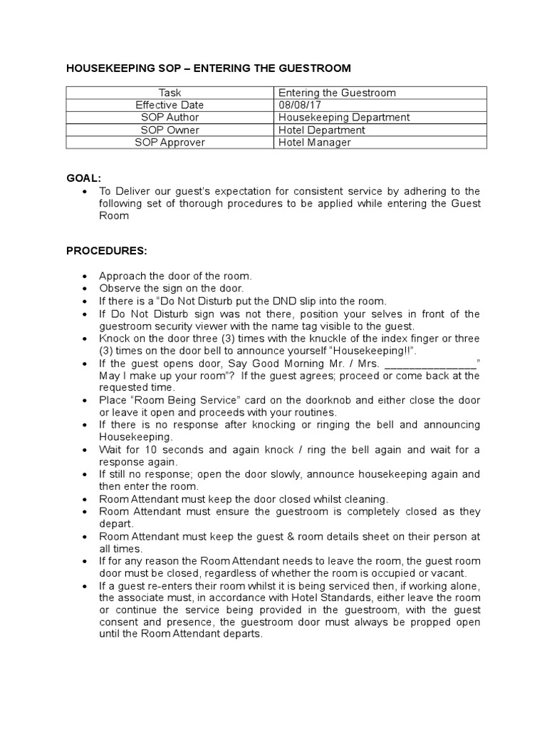 5-Housekeeping Sop-Entering The Guest Room | PDF | Business