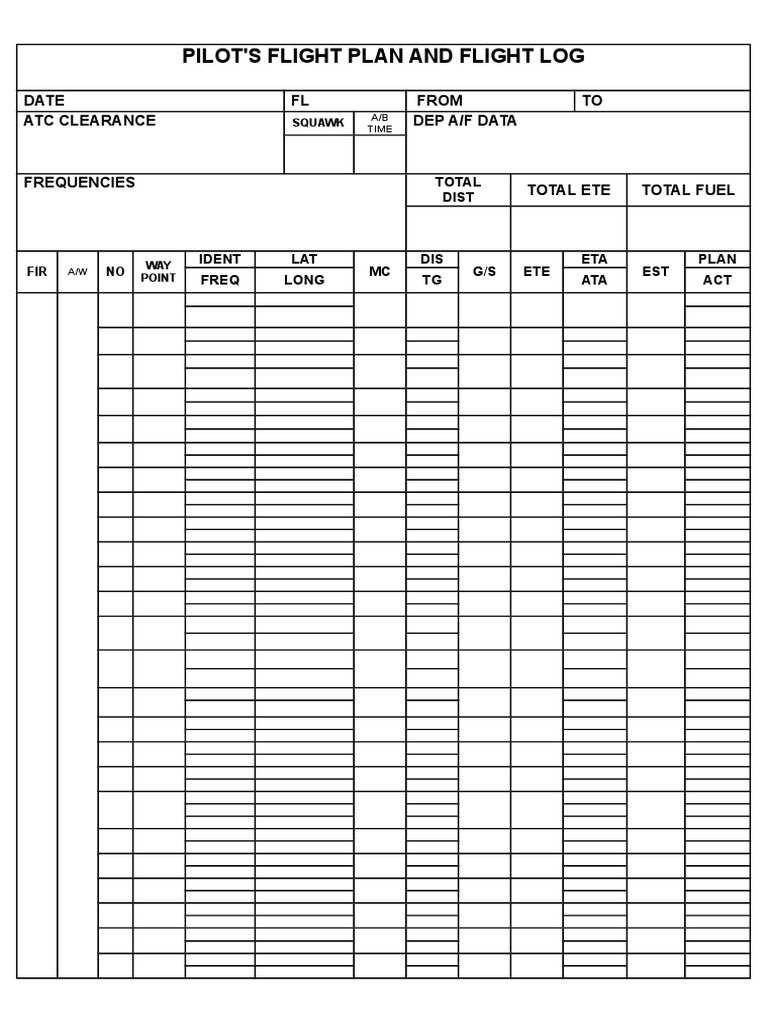 Blank Pilot Log Card PDF