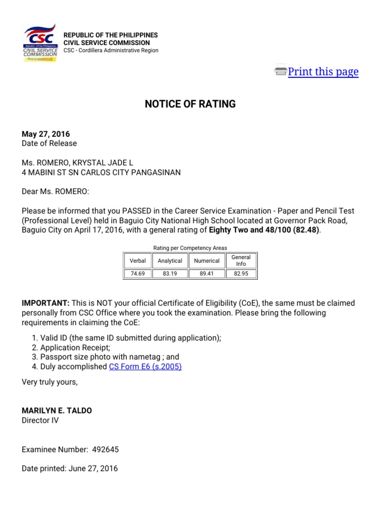 CSE-PPT Notice of Rating | PDF