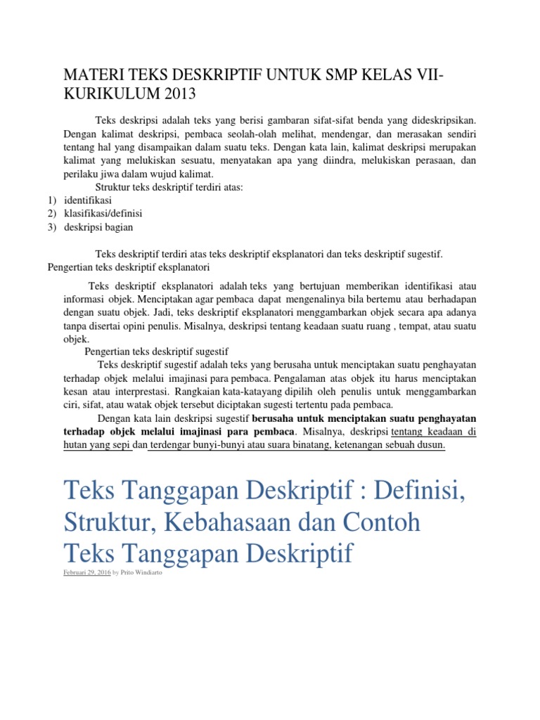 Materi Teks Deskriptif Untuk Smp Kelas Vii Pdf