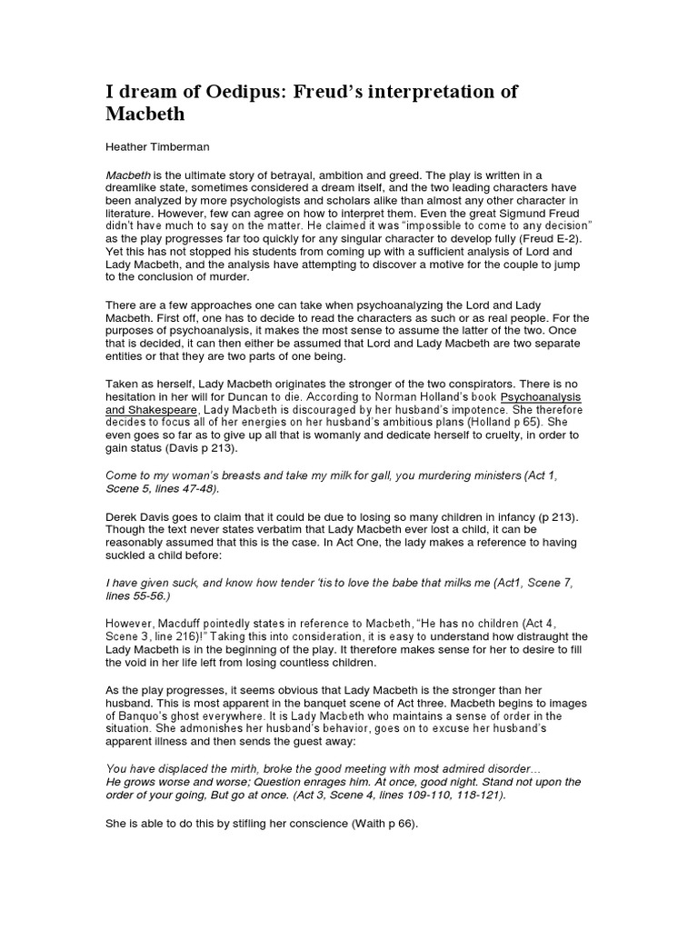I Dream of Oedipus Freud S Interpretation of Macbeth PDF Macbeth Id