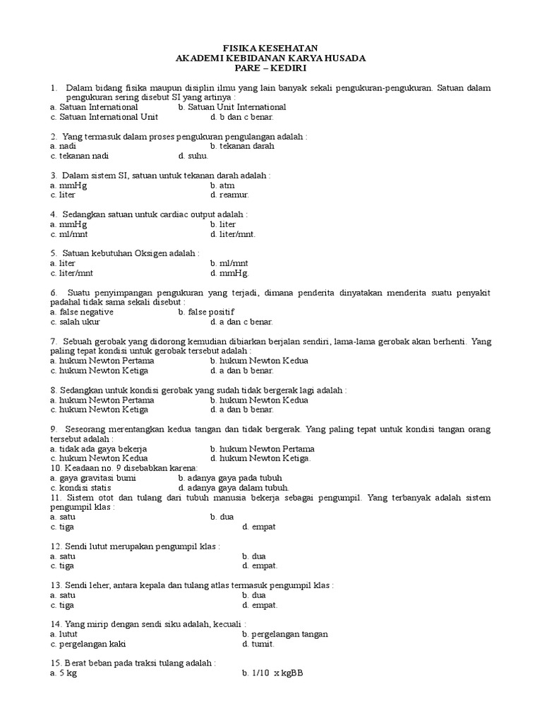 Soal Fisika Kesehatan