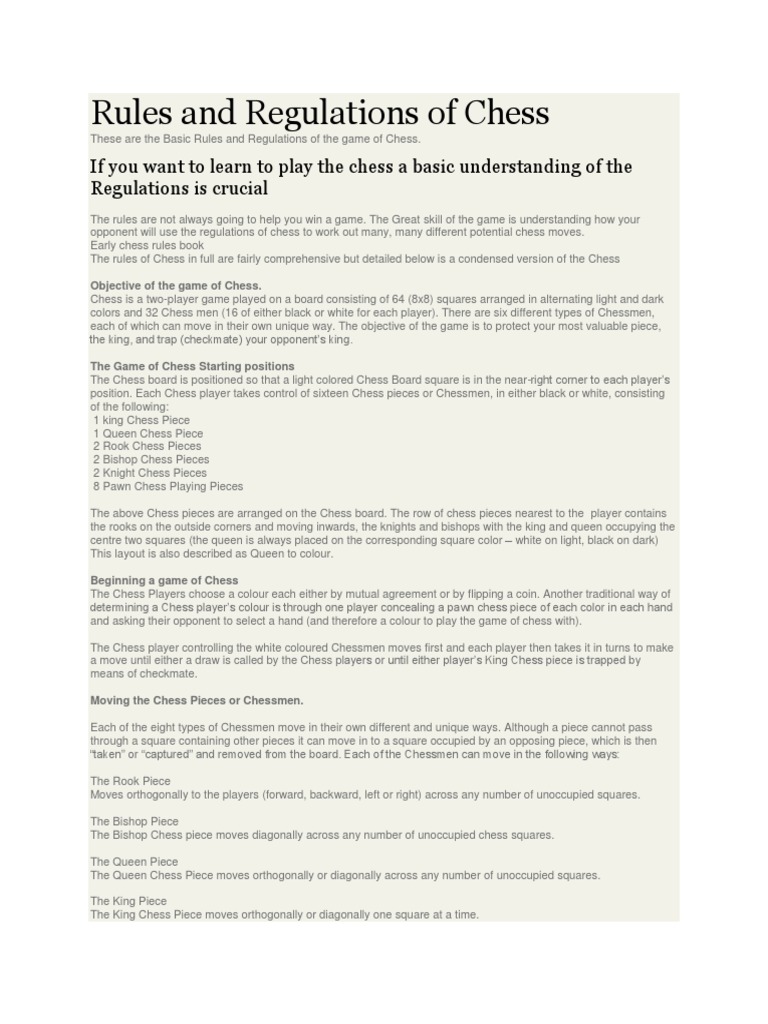 Chess Game Rule and Regulation 2022 - Henry Chess Sets